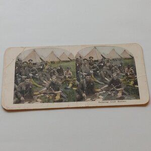 Antique Stereograph Card "Enjoying Good Rations" Made in USA Colour Card